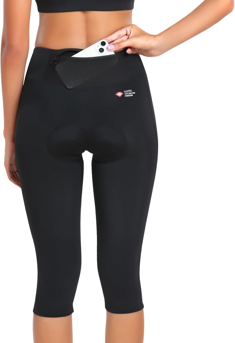 Santic Women's Cycling Pants High Waist 4D Padded Cycling Capris Shorts 3/4 Biking Leggings Pants with Pockets - Image 1